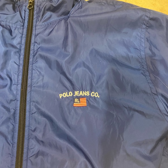 Vintage 90s Mens Ralph Lauren Polo Jeans Fleece Lined Blue Bomber Jacket Large - Picture 4 of 7